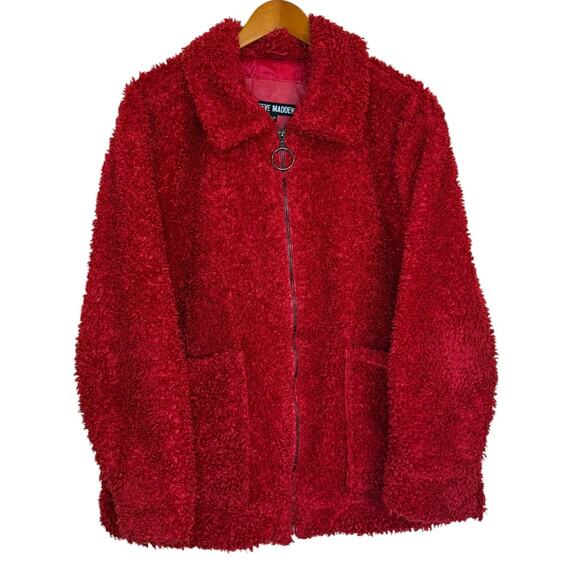 Steve Madden Coat Women X Large Red Shearling Going‎ Out Valentines Party Teddy - Picture 1 of 8